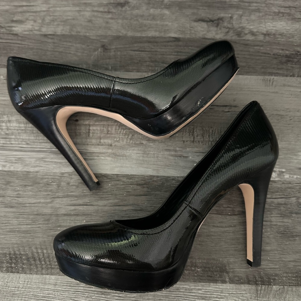 Calvin Klein Shiny Black Platform Heels